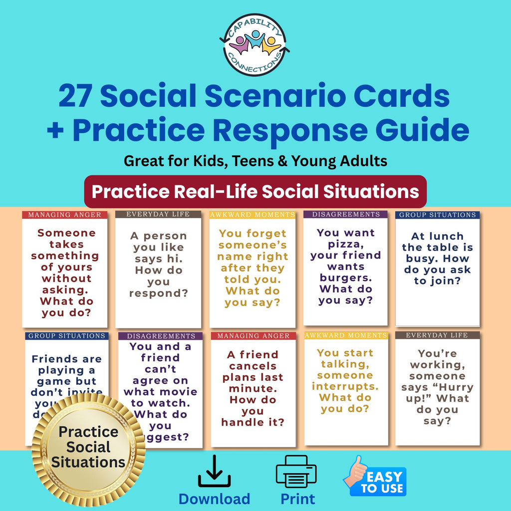 Social Scenario Cards for Teens & Adults (PDF) – Communication Skills and Response Guide