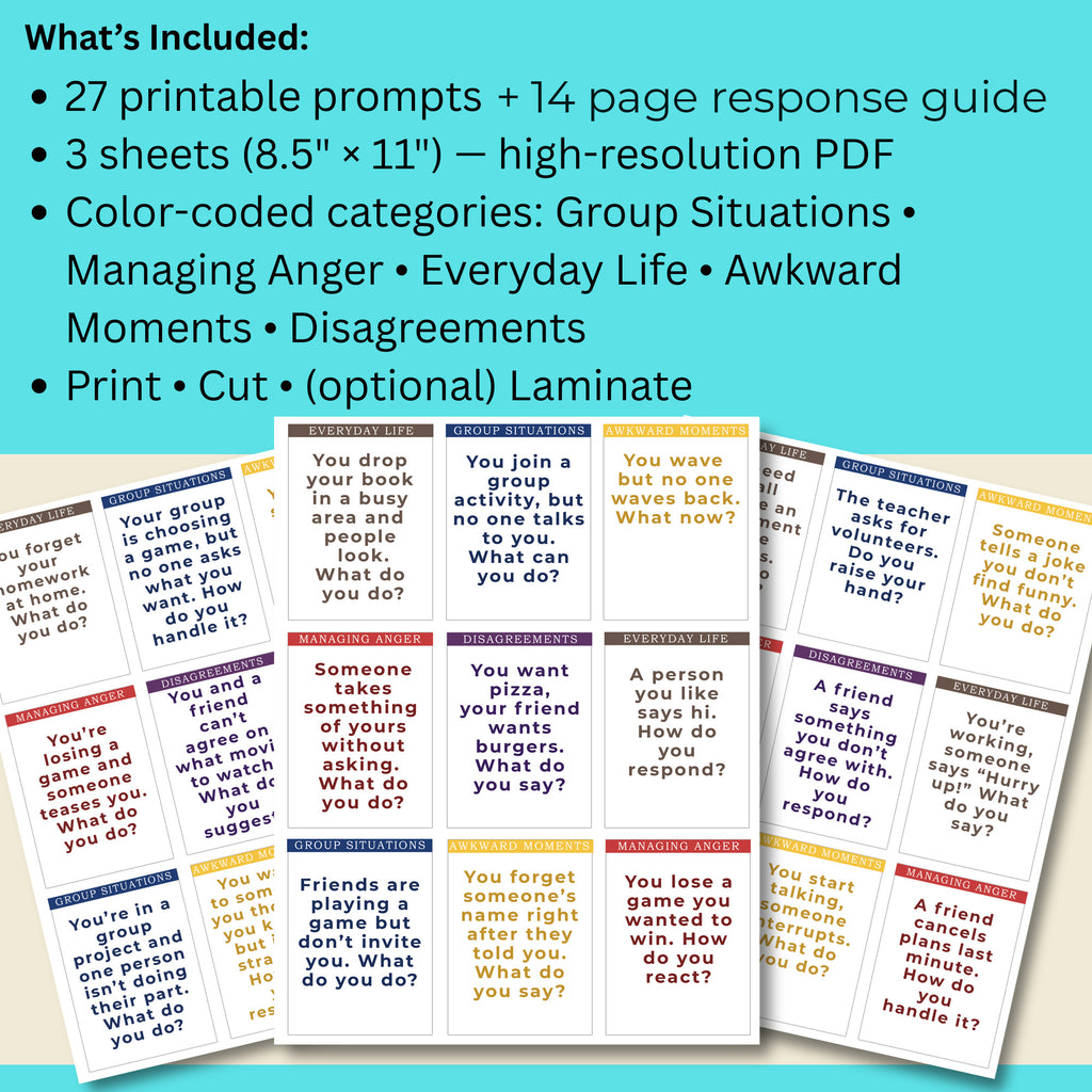 Social Scenario Cards for Teens & Adults (PDF) – Communication Skills and Response Guide