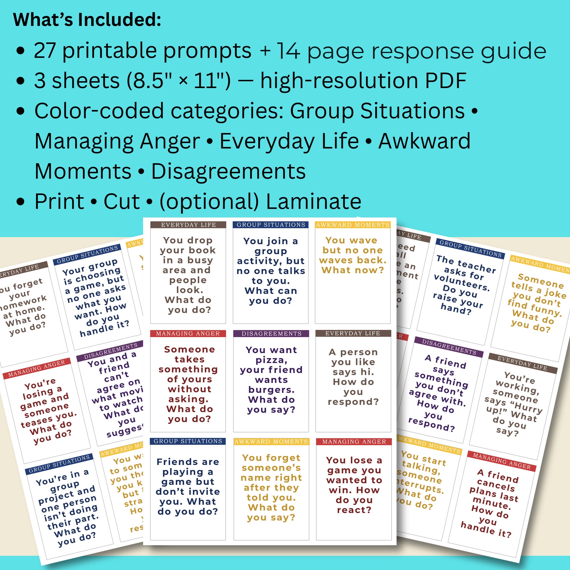 Social Scenario Cards for Teens & Adults (PDF) – Communication Skills and Response Guide
