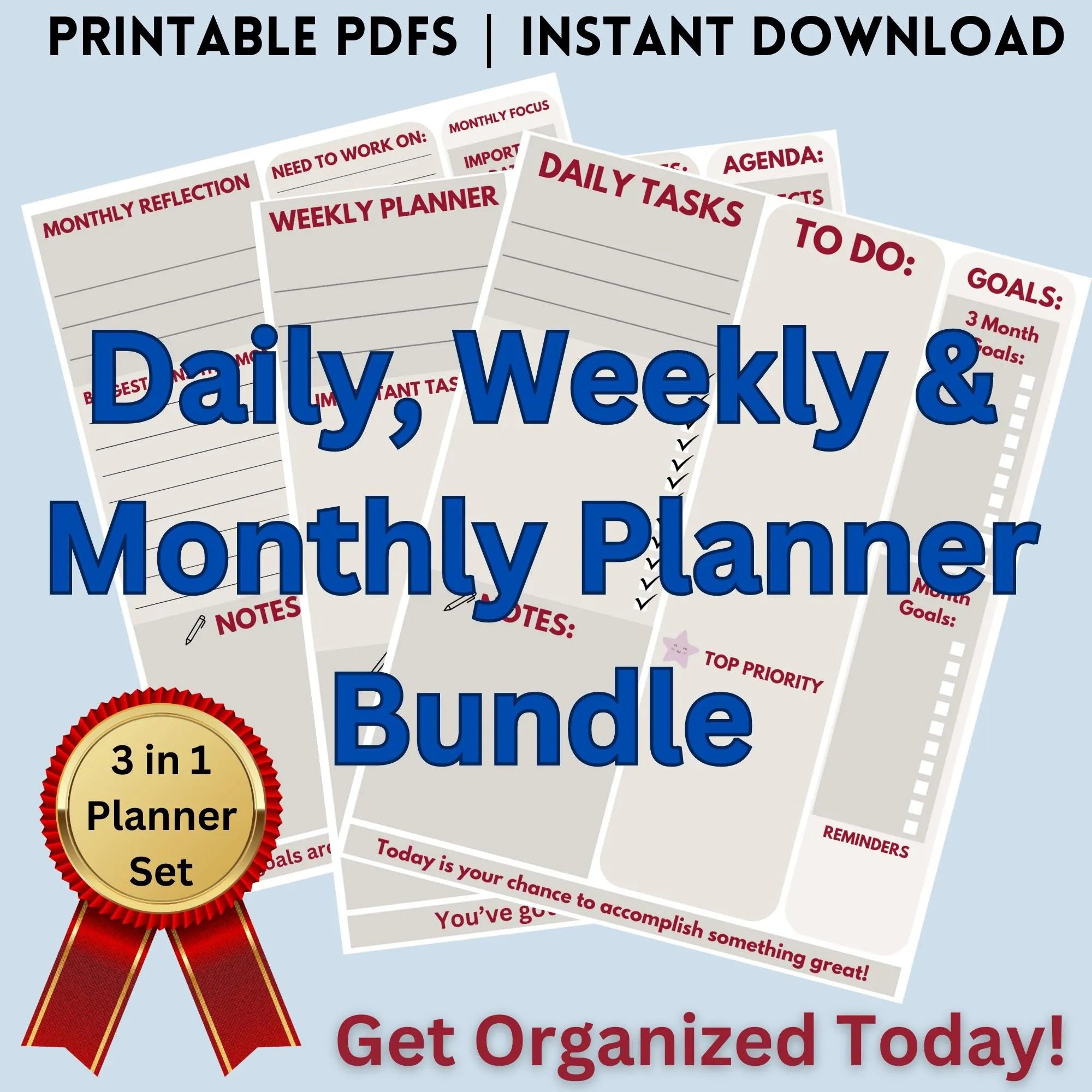 Daily, Weekly & Monthly Planner Bundle (PDF)