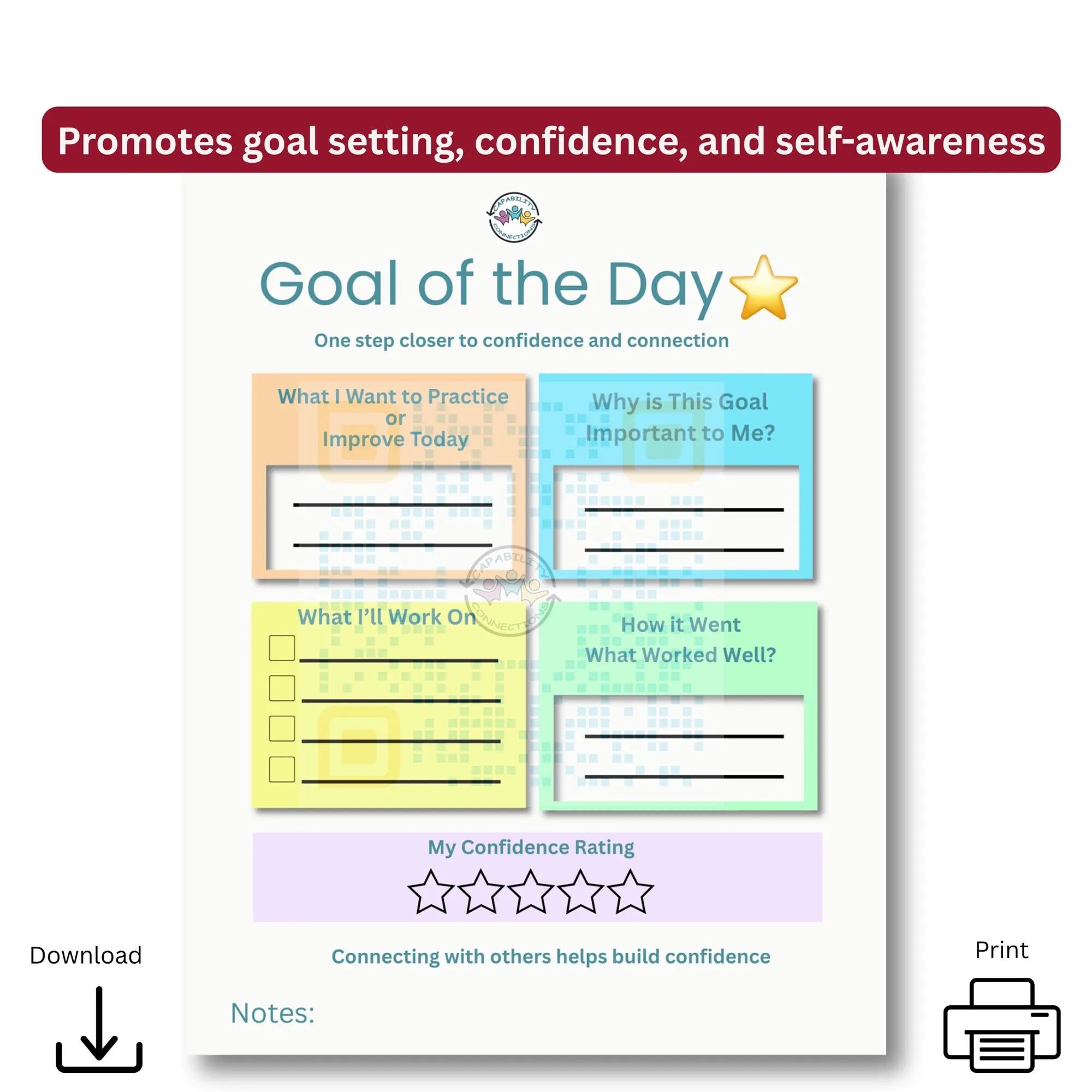 Goal of the Day Printable | Kids Daily Reflection Worksheet (PDF)