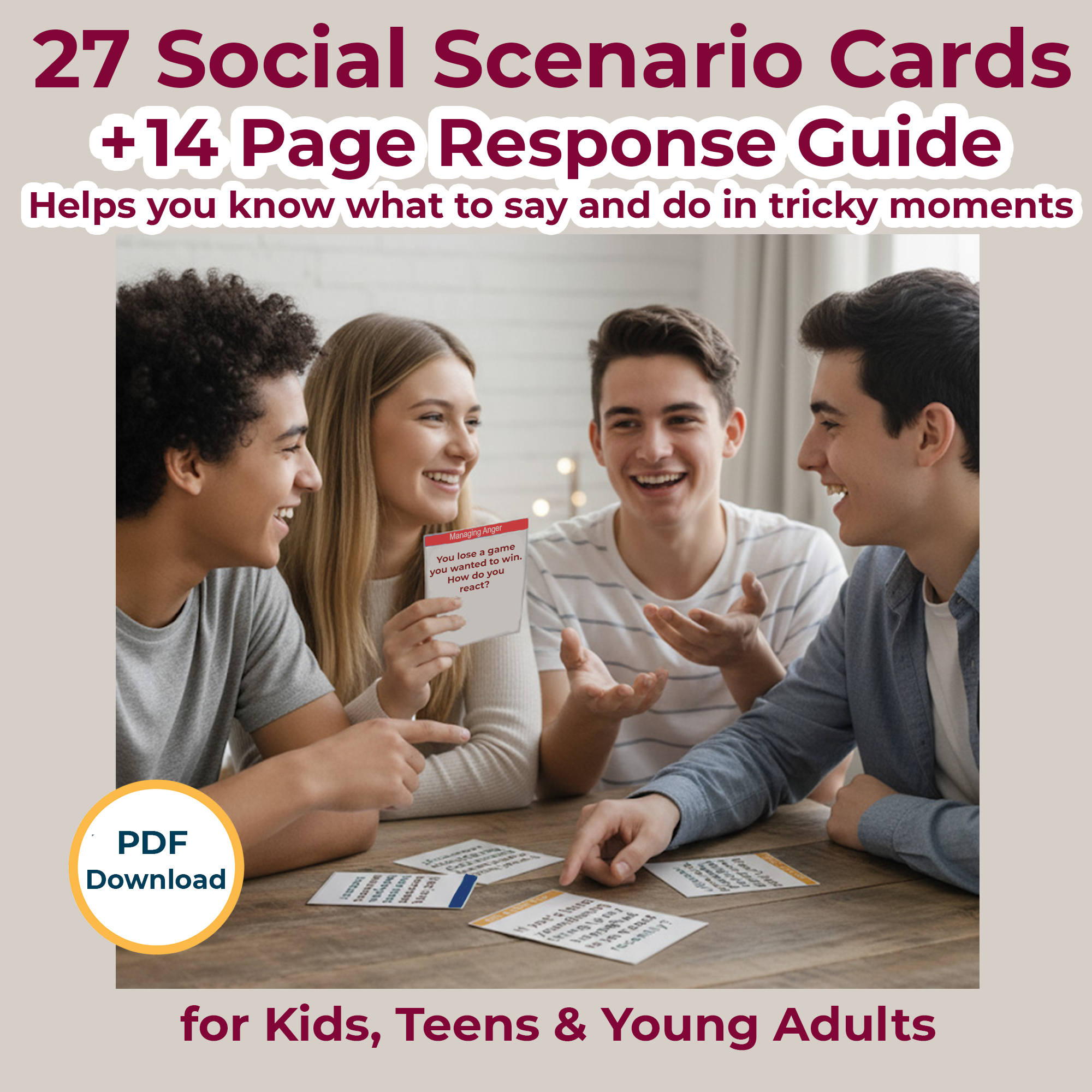 Social Scenario Cards for Teens & Adults (PDF) – Communication Skills and Response Guide