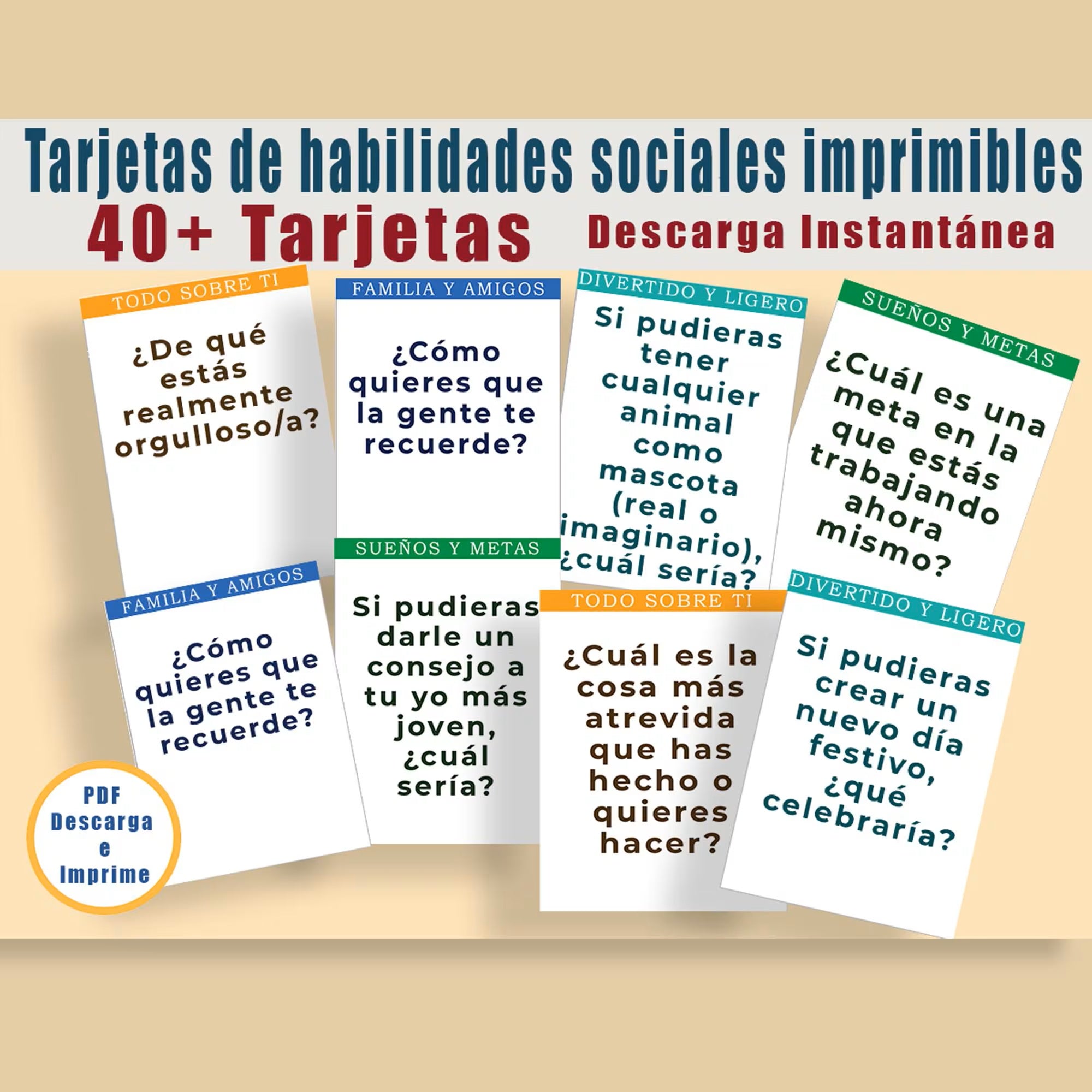 Spanish Social Skills Flash Cards | 40+ Conversation Starters (PDF)